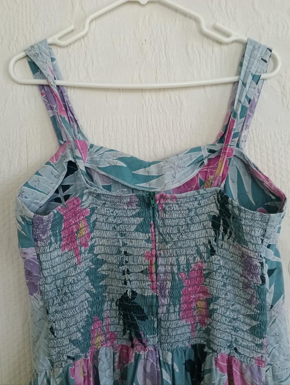 Hilo Hattie Teal Floral Midi Dress with Pink & Lavender Blooms Sun Dress Ruched - Picture 10 of 14